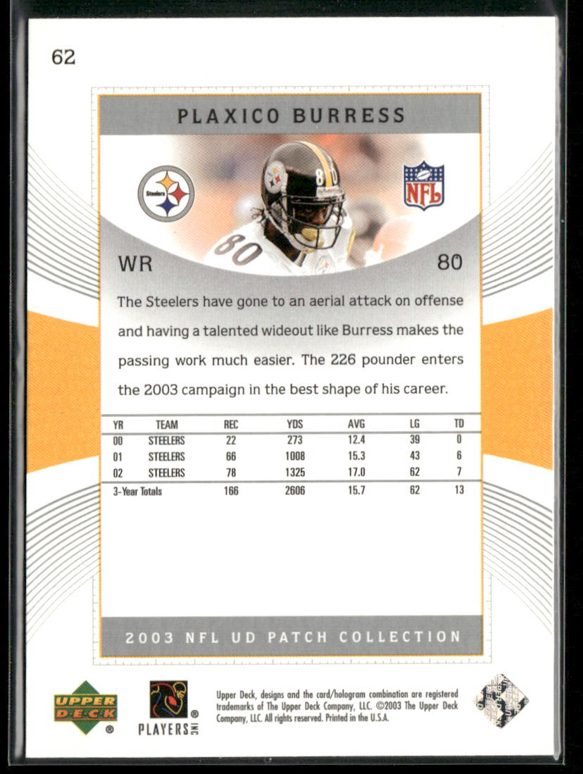 Plaxico Burress 2003 UD Patch Collection #62 Pittsburgh Steelers