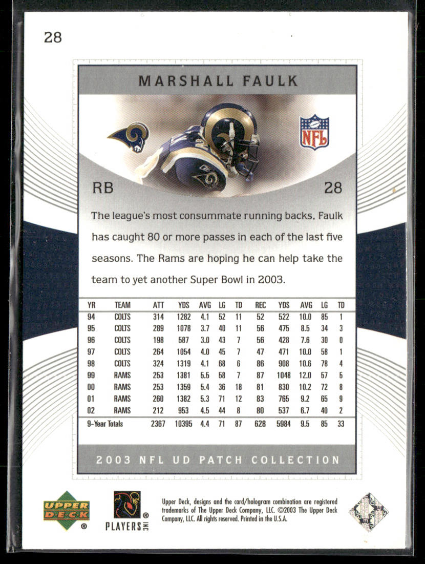 Marshall Faulk 2003 UD Patch Collection #28 St. Louis Rams