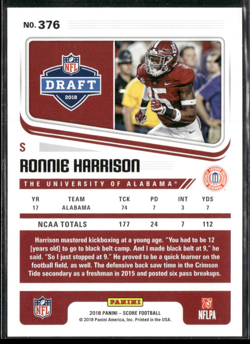 Ronnie Harrison 2018 Score Scorecard #376 Alabama Crimson Tide