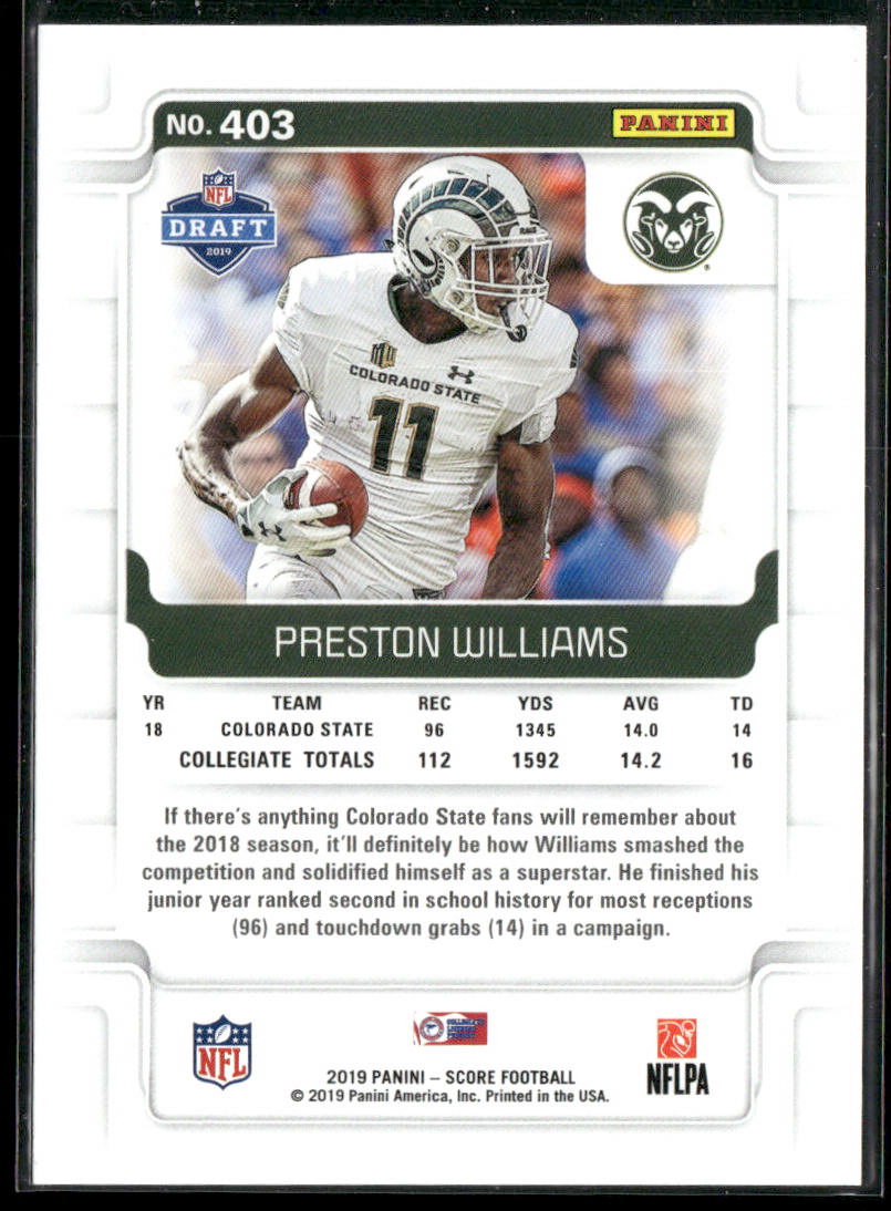 Preston Williams 2019 Score #403 RC Colorado State Rams
