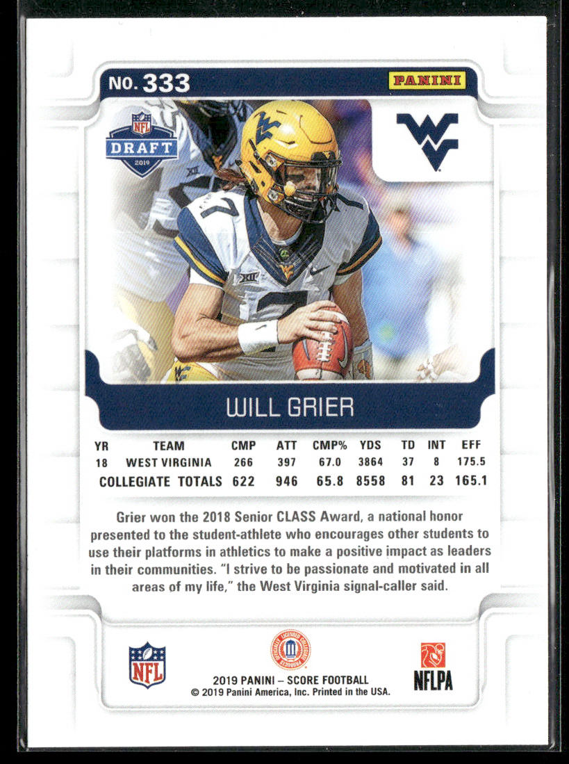 Will Grier 2019 Score #333 RC West Virginia Mountaineers