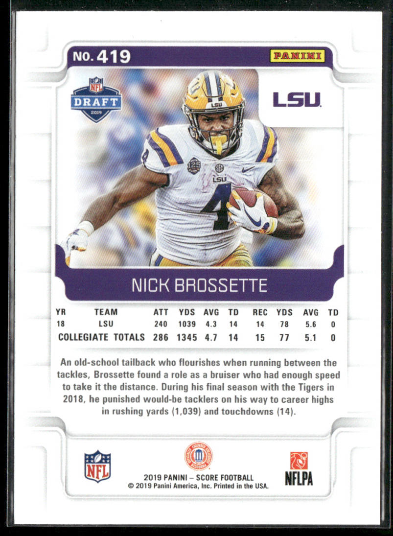 Nick Brossette 2019 Score #419 RC LSU Tigers