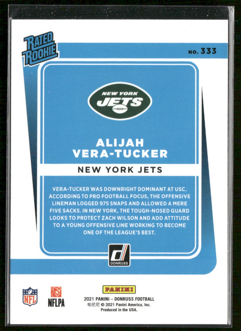Alijah Vera-Tucker 2021 Donruss #333 RC New York Jets