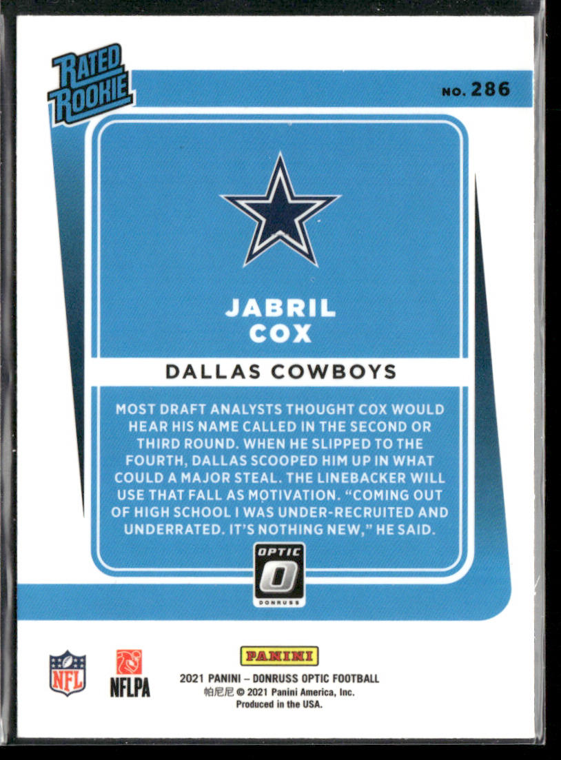 Jabril Cox 2021 Donruss Optic #286 RC Dallas Cowboys