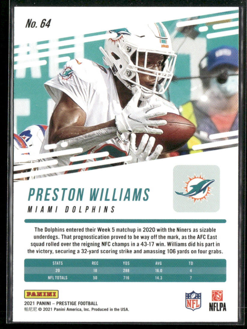 Preston Williams 2021 Panini Prestige #64 Miami Dolphins