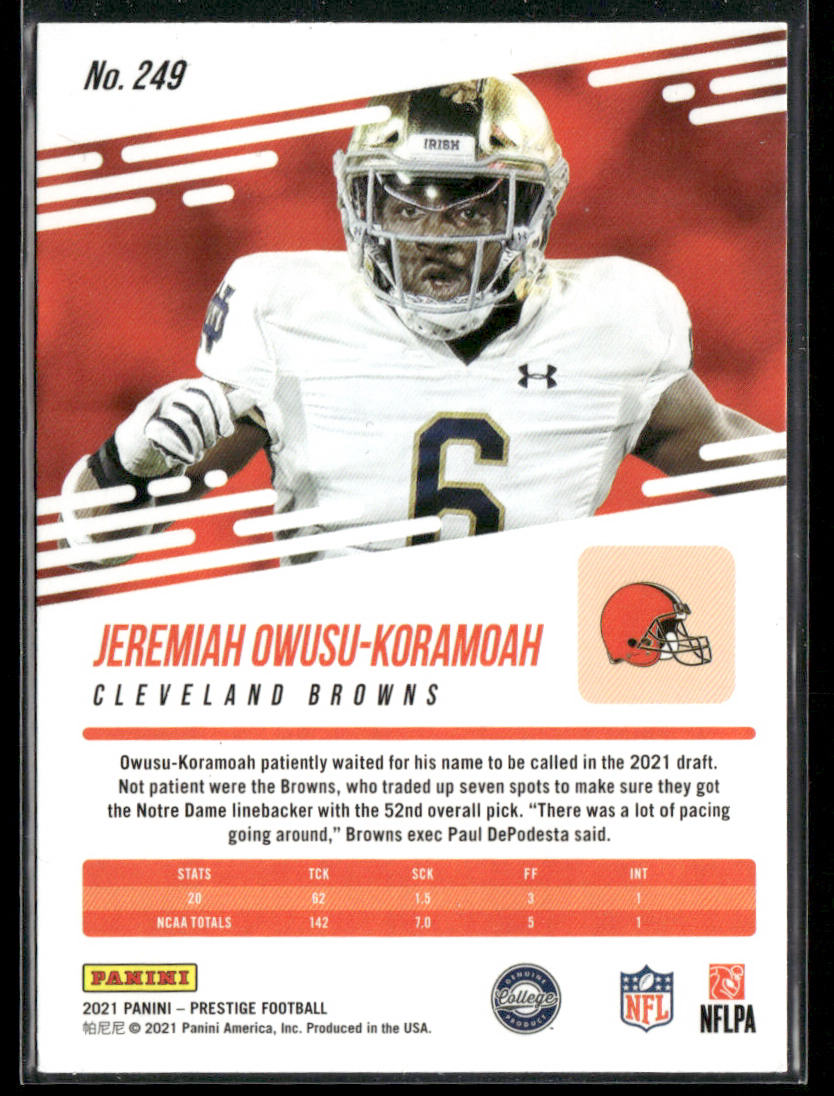 Jeremiah Owusu-Koramoah 2021 Panini Prestige #249 RC Cleveland Browns