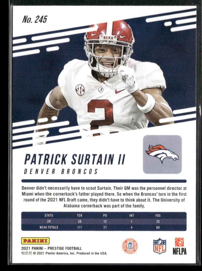 Patrick Surtain II 2021 Panini Prestige #245 RC Denver Broncos