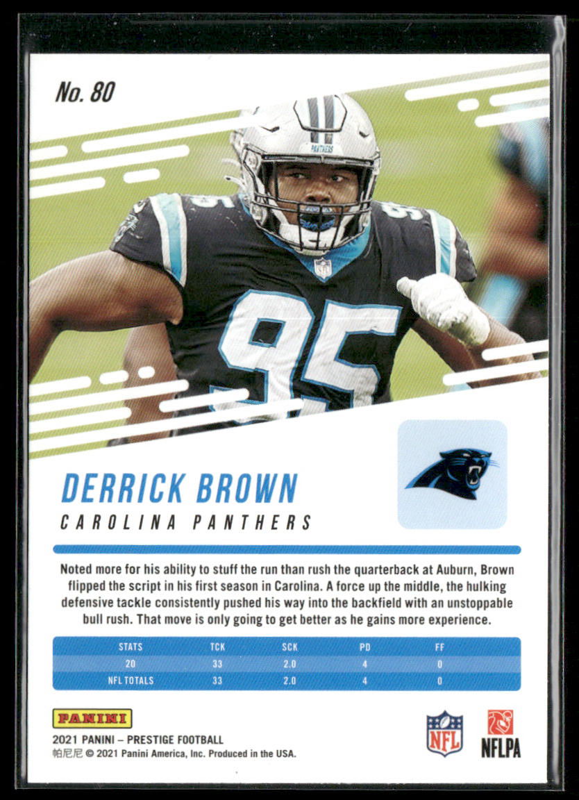 Derrick Brown 2021 Panini Prestige #80 Carolina Panthers back