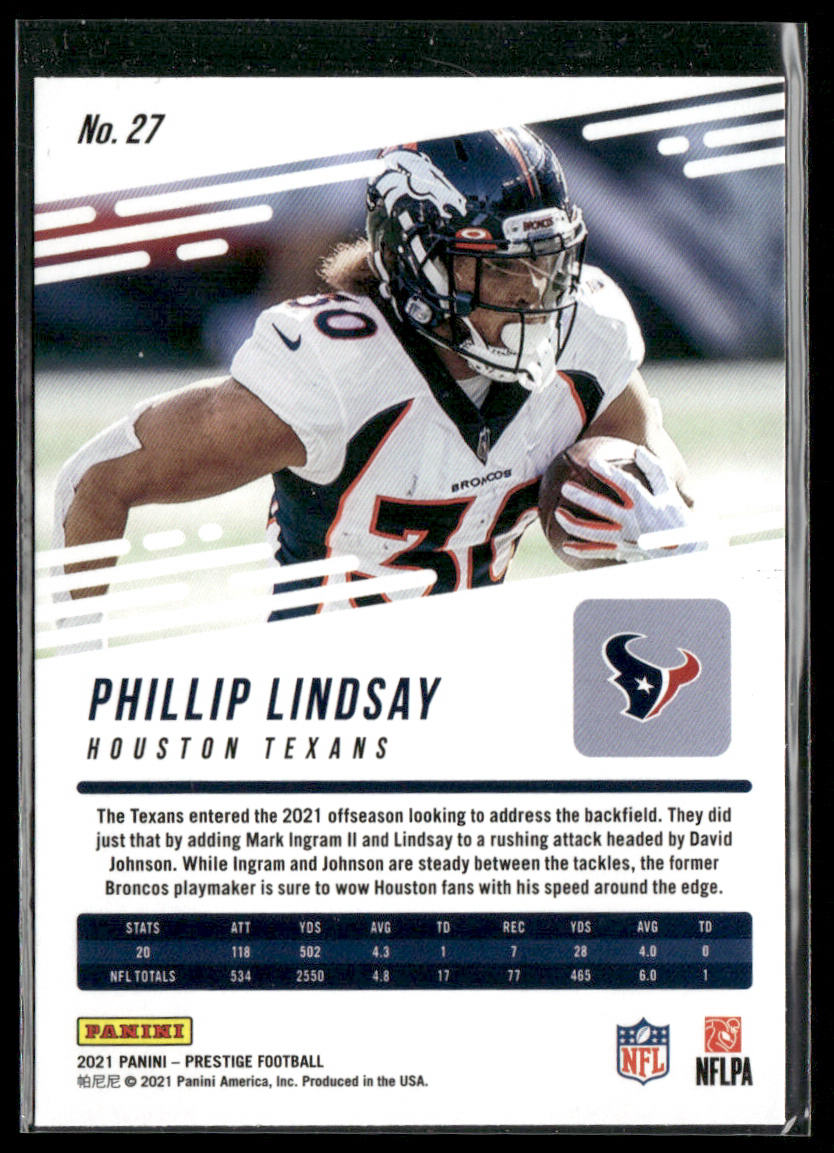 Phillip Lindsay 2021 Panini Prestige #27 Houston Texans