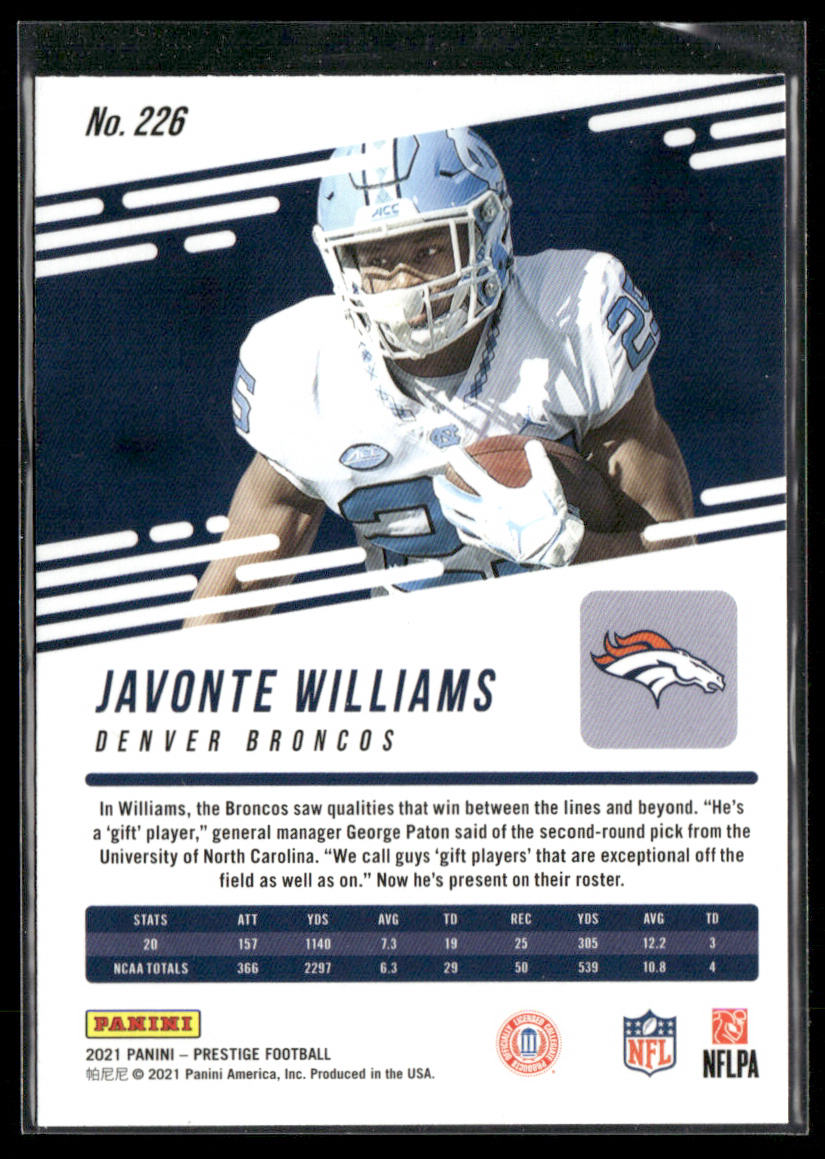 Javonte Williams 2021 Panini Prestige #226 RC Denver Broncos