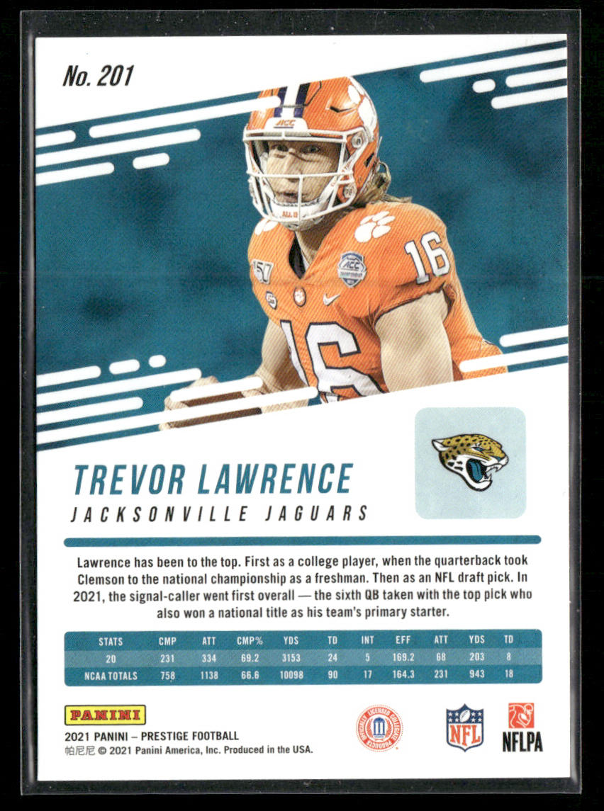 Trevor Lawrence 2021 Panini Prestige #201 RC Jacksonville Jaguars back