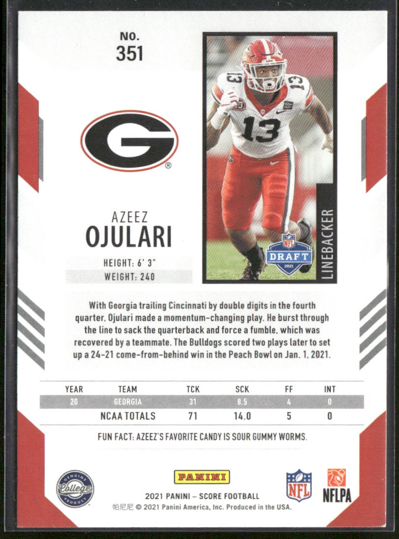 Azeez Ojulari 2021 Score #351 RC Georgia Bulldogs