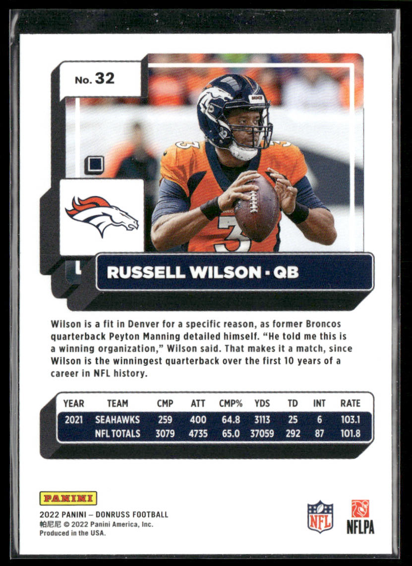 Russell Wilson 2022 Donruss #32 Denver Broncos back