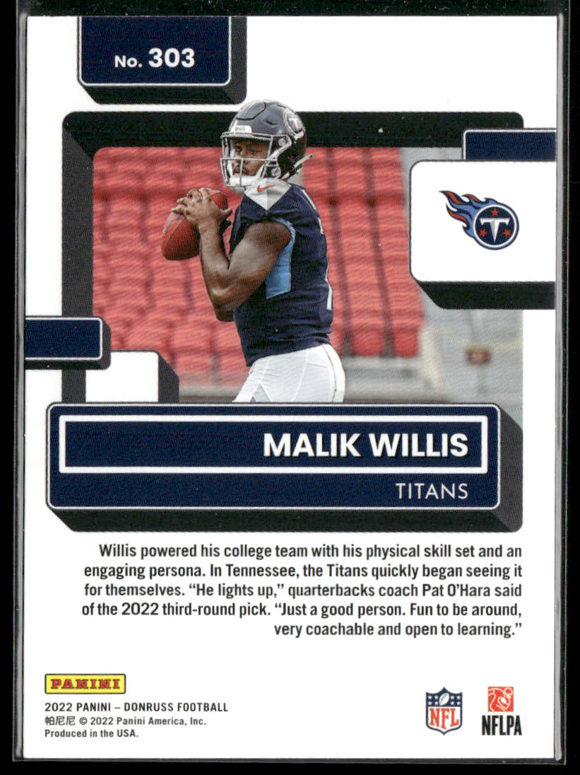 Malik Willis 2022 Donruss #303 RC Tennessee Titans