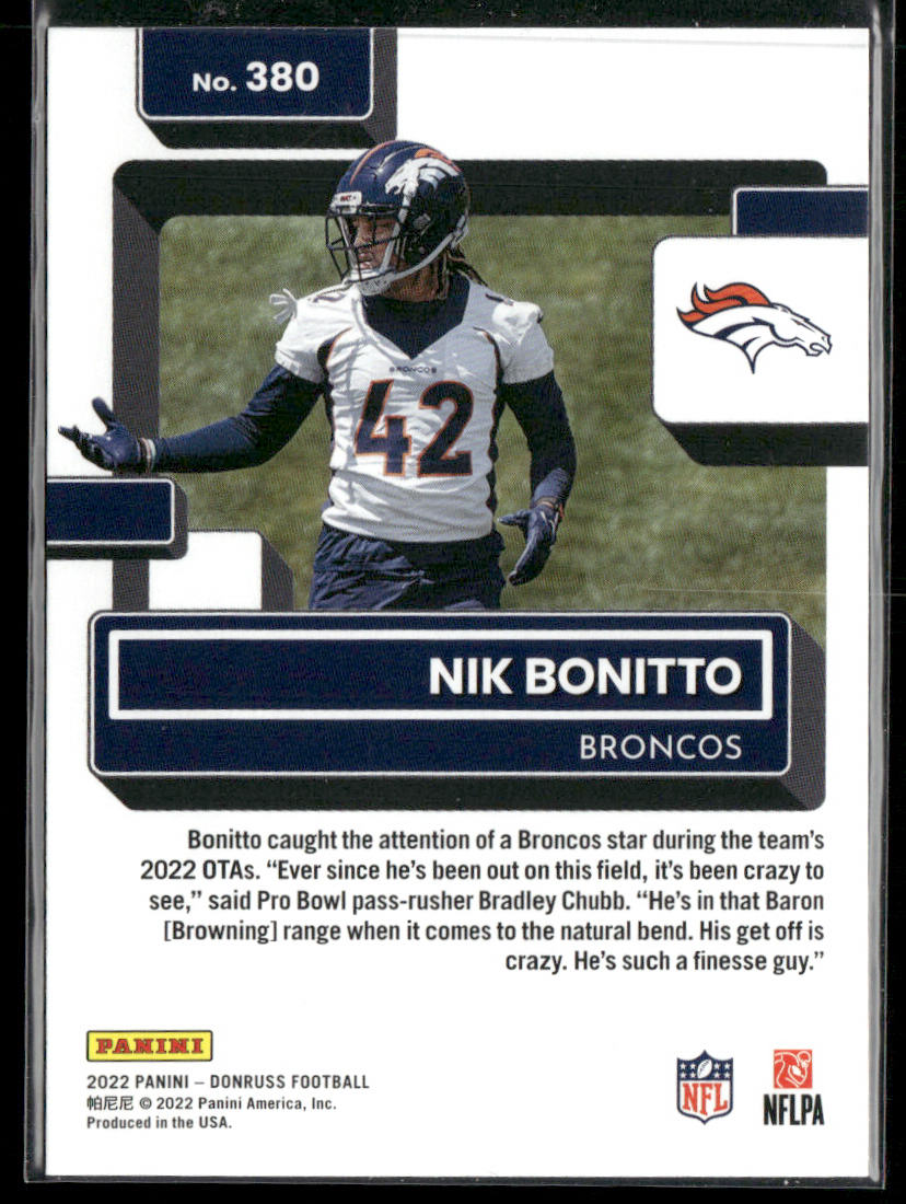 Nik Bonitto 2022 Donruss #380 RC Denver Broncos back