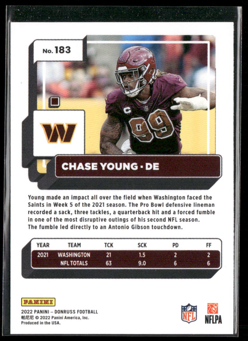 Chase Young 2022 Donruss #183 Washington Commanders back