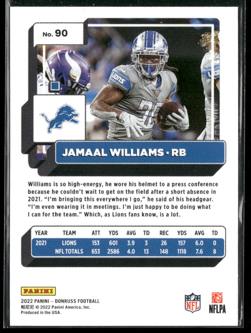 Jamaal Williams 2022 Donruss #90 Detroit Lions back