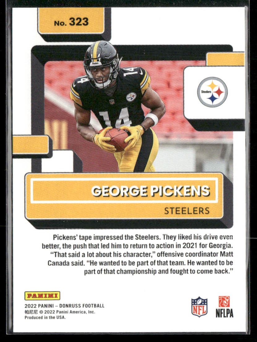 George Pickens 2022 Donruss #323 RC Pittsburgh Steelers back
