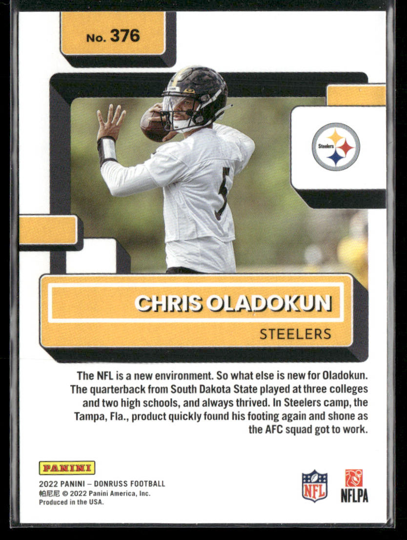 Chris Oladokun 2022 Donruss #376 RC Pittsburgh Steelers back