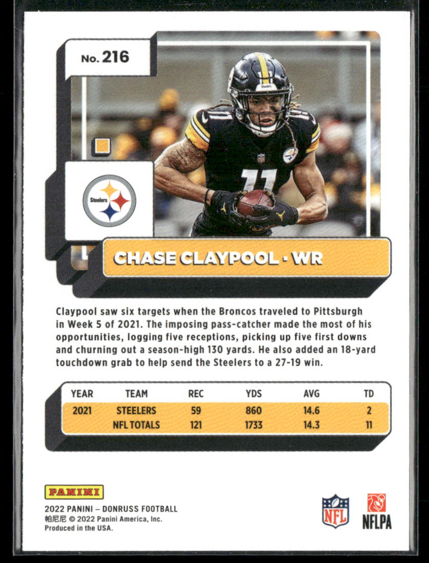 Chase Claypool 2022 Donruss #216 Pittsburgh Steelers back