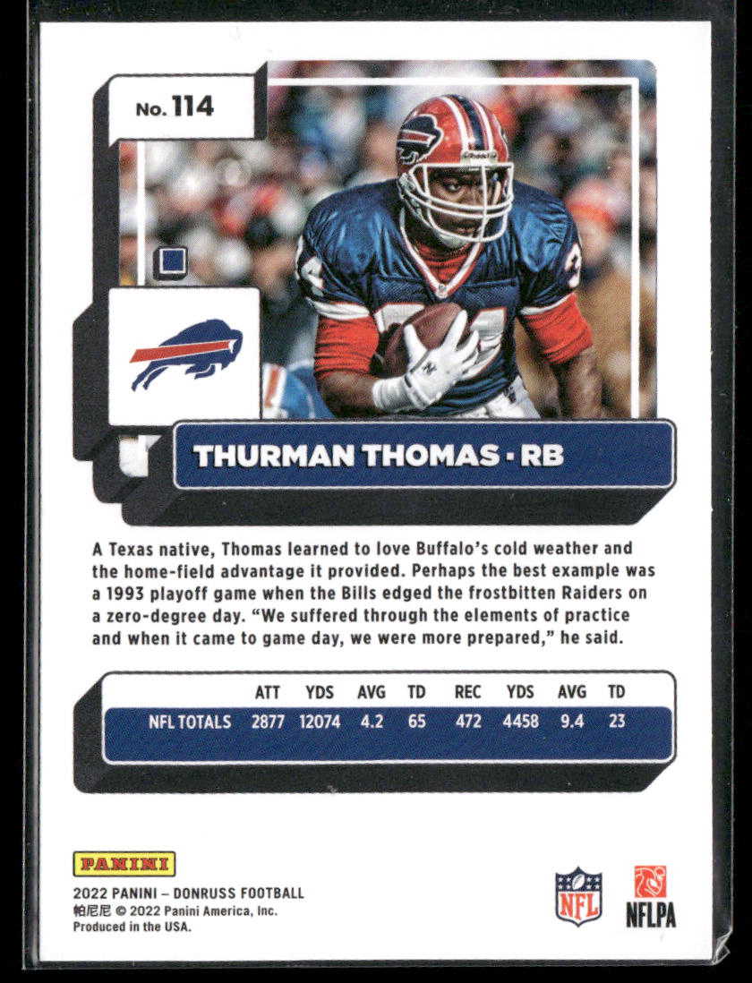 Thurman Thomas 2022 Donruss #114 Buffalo Bills back