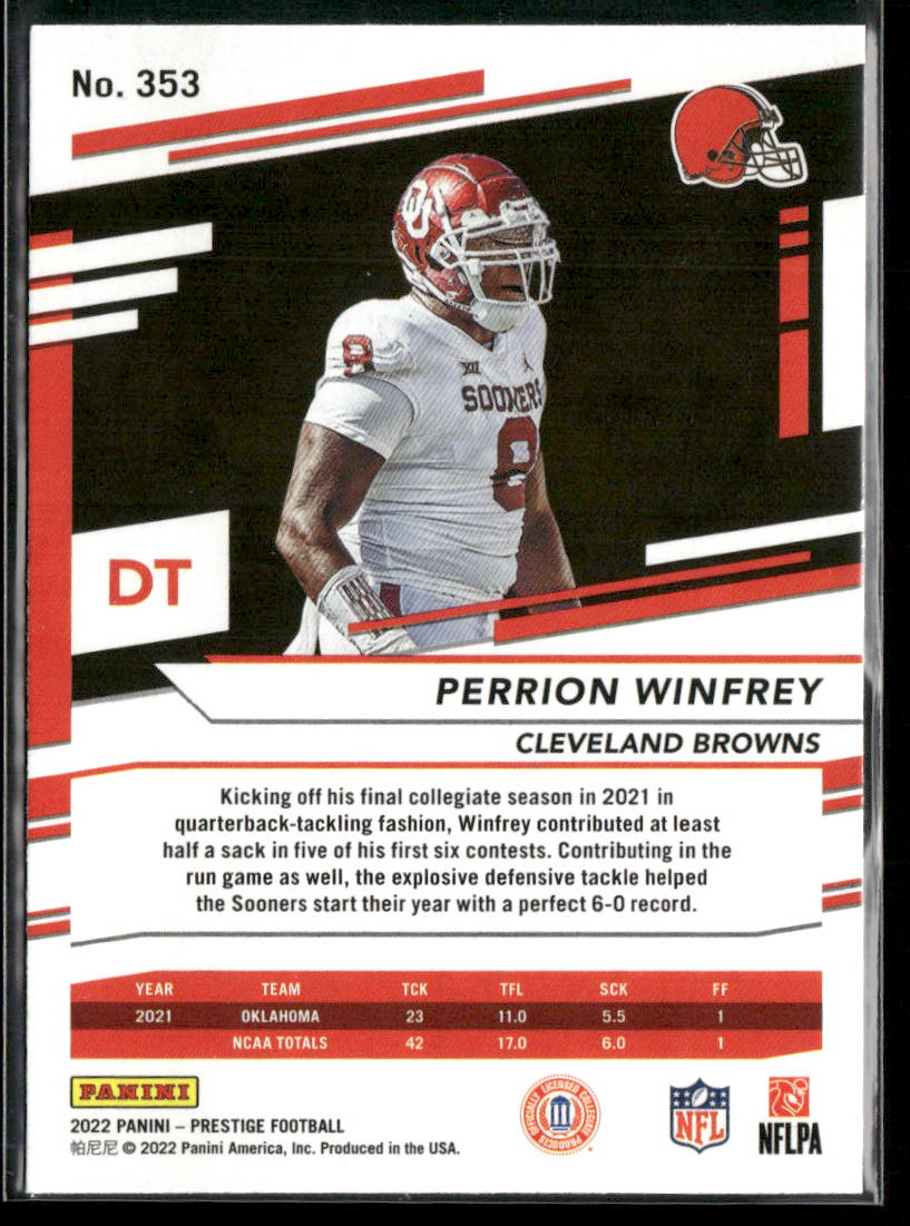 Perrion Winfrey 2022 Panini Prestige #353 RC Cleveland Browns