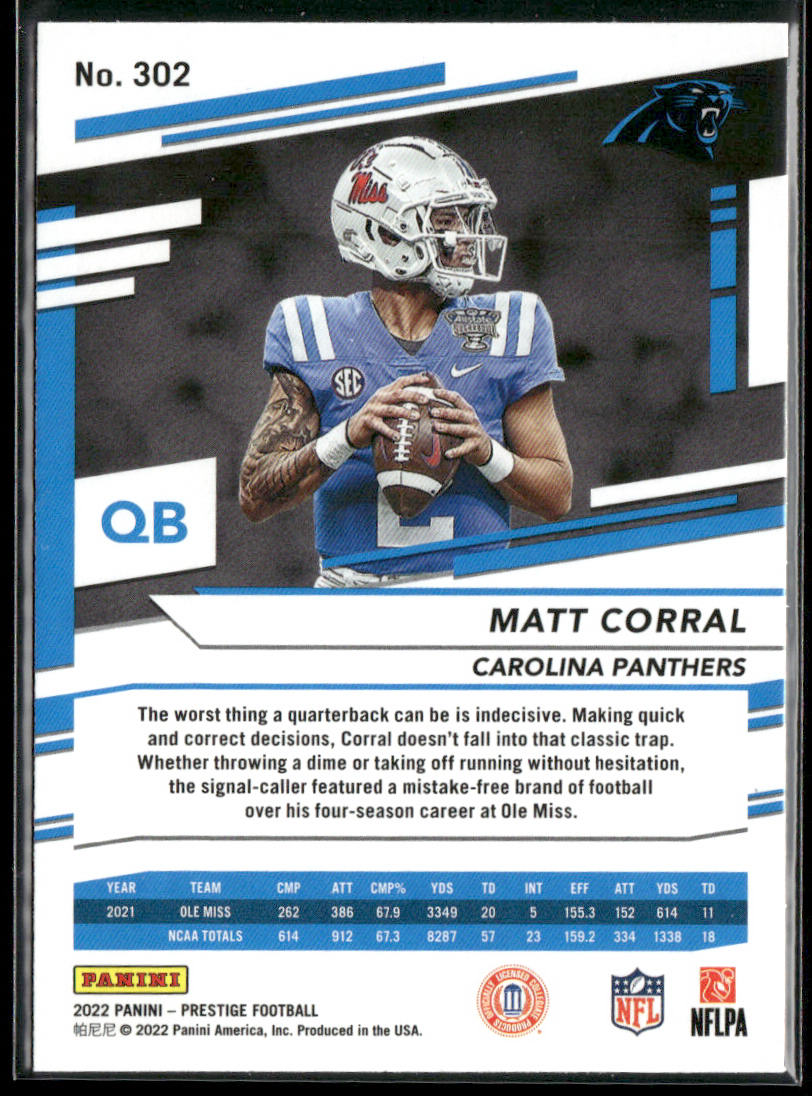 Matt Corral 2022 Panini Prestige #302 RC Carolina Panthers