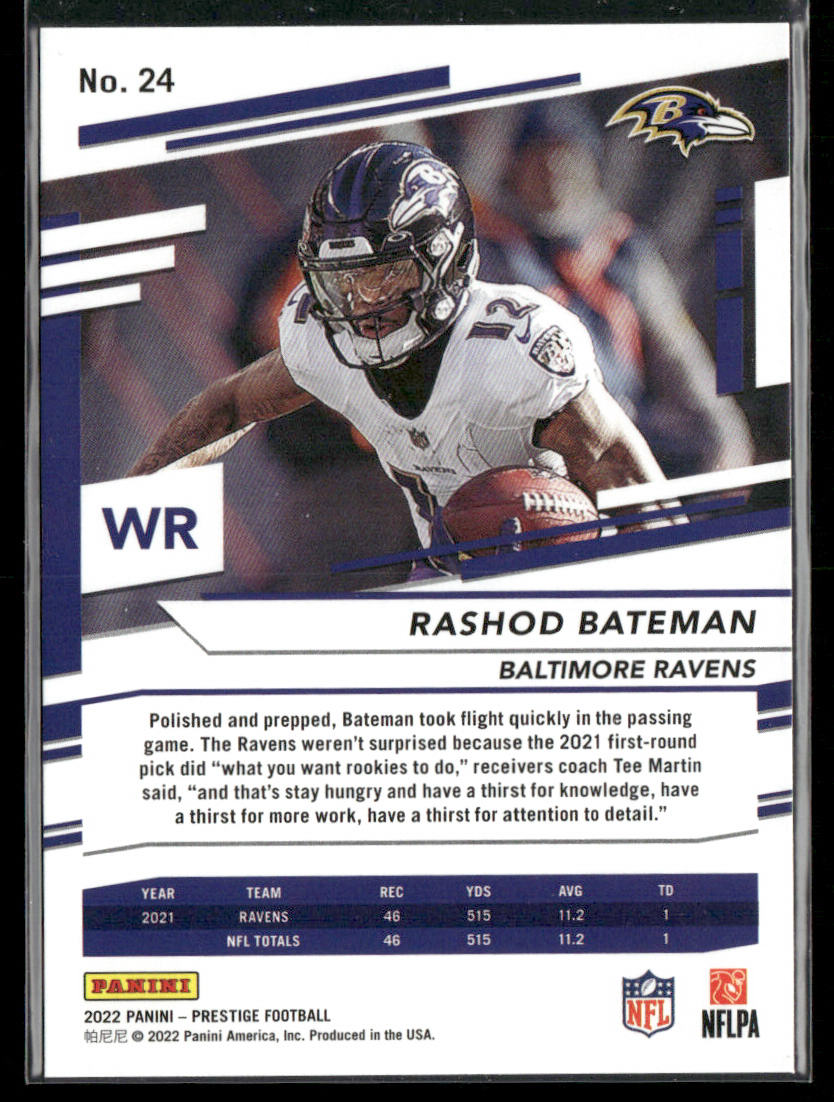 Rashod Bateman 2022 Panini Prestige #24 Baltimore Ravens