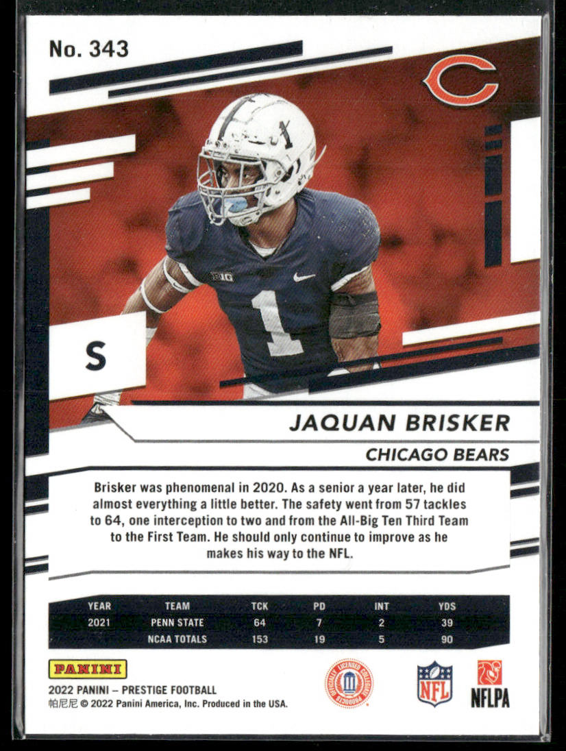 Jaquan Brisker 2022 Panini Prestige #343 RC Chicago Bears