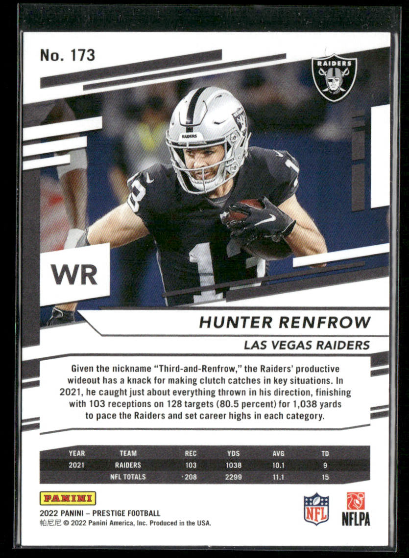 Hunter Renfrow 2022 Panini Prestige #173 Las Vegas Raiders back
