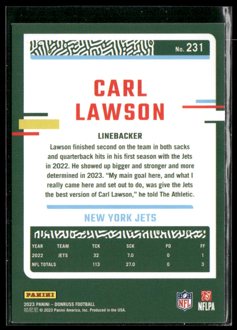 Carl Lawson 2023 Donruss #231 New York Jets back
