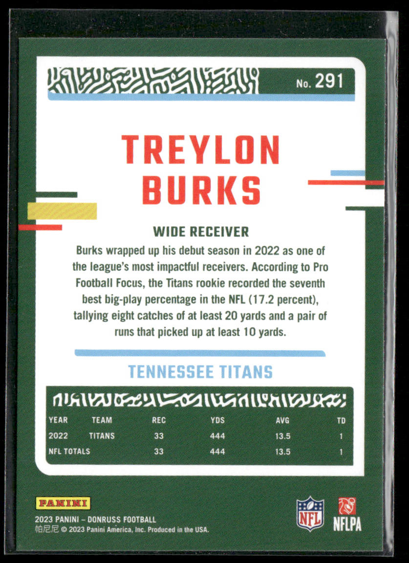 Treylon Burks 2023 Donruss #291 Tennessee Titans back