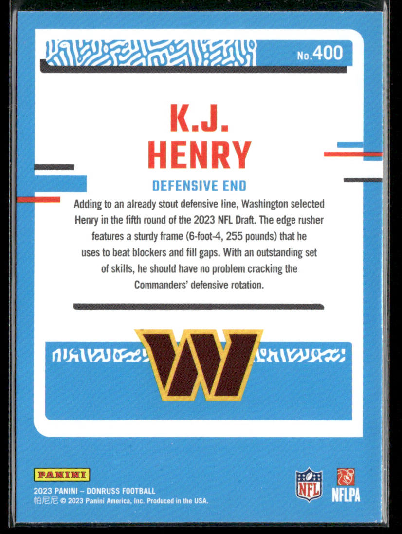 K.J. Henry 2023 Donruss #400 RC Washington Commanders
