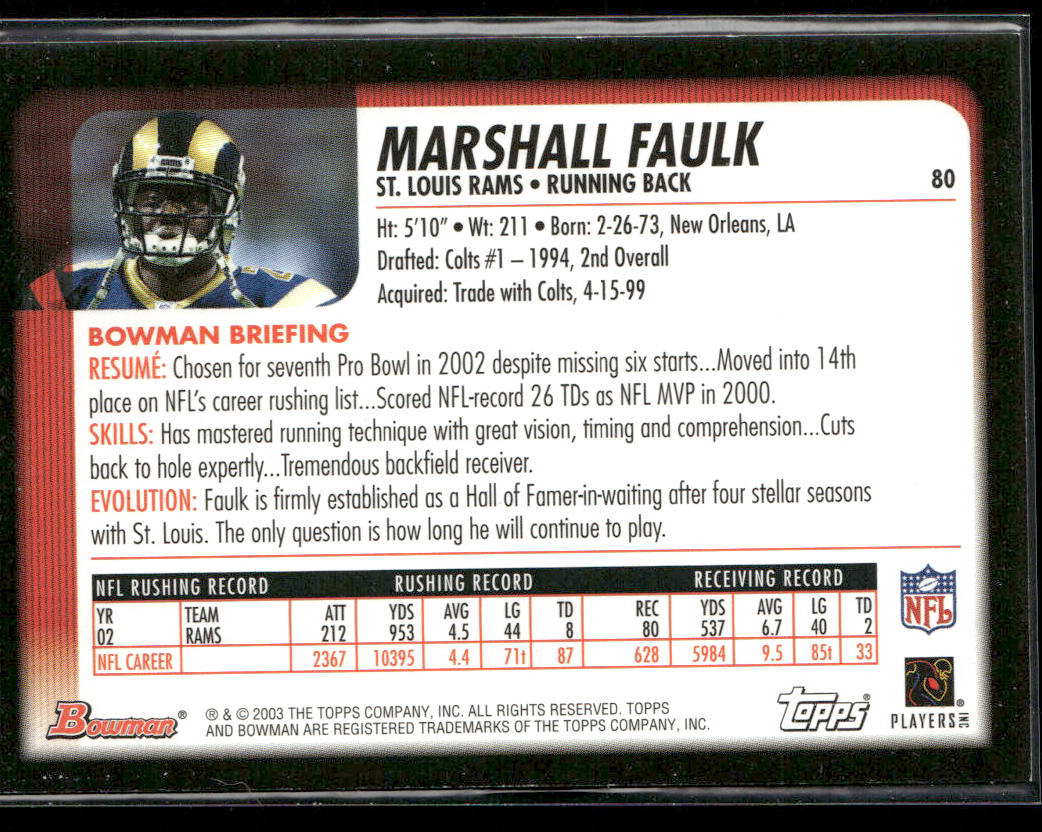 Marshall Faulk 2003 Bowman #80 St. Louis Rams