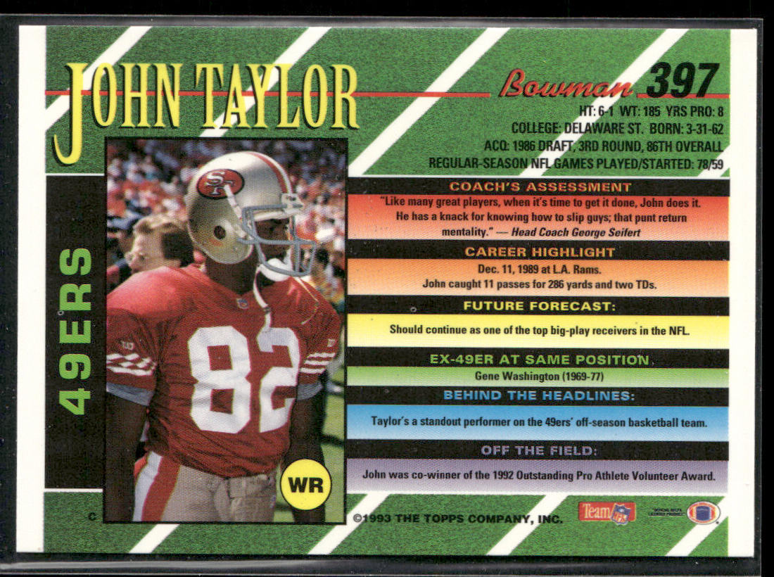 John Taylor 1993 Bowman #397 San Francisco 49ers