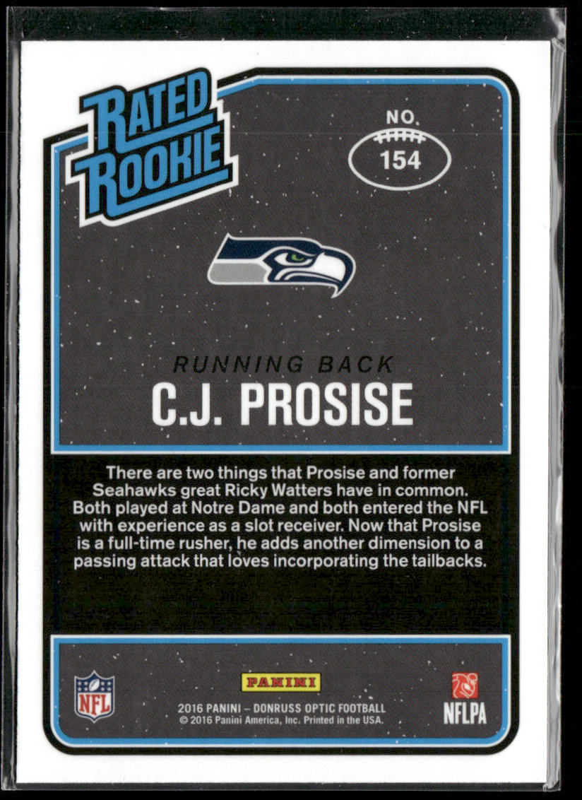 C.J. Prosise 2016 Donruss Optic #154 RC Seattle Seahawks