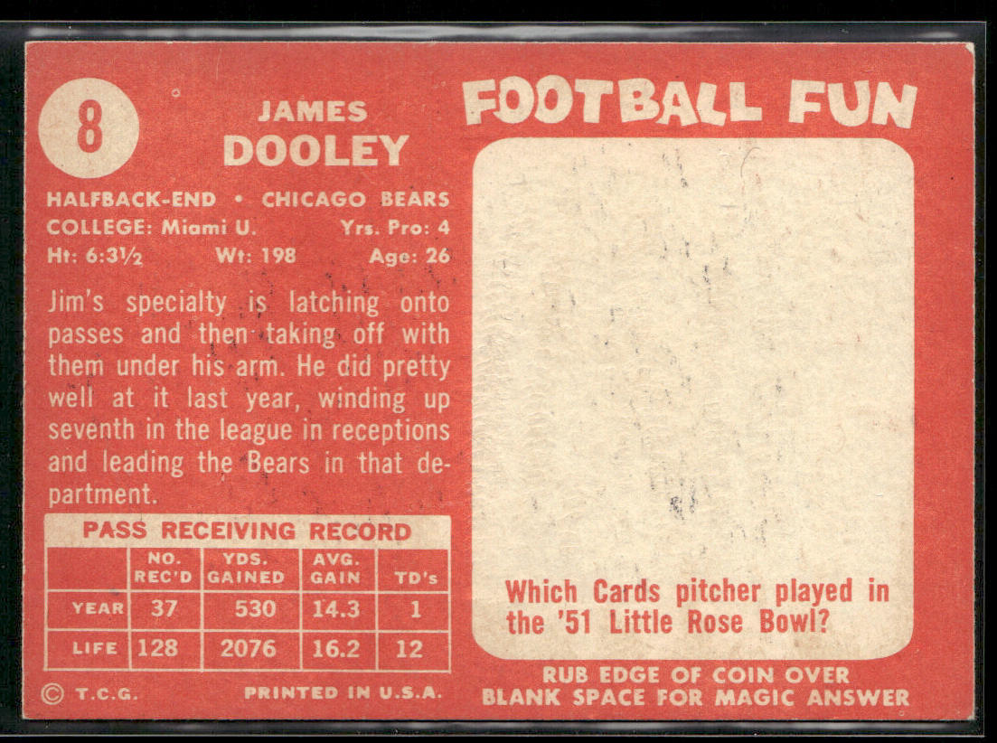 James Dooley 1958 Topps #8 Chicago Bears back
