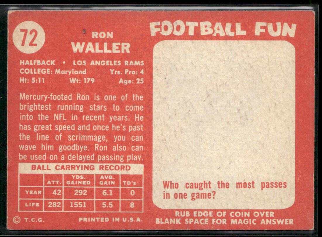 Ron Waller 1958 Topps #72 Los Angeles Rams