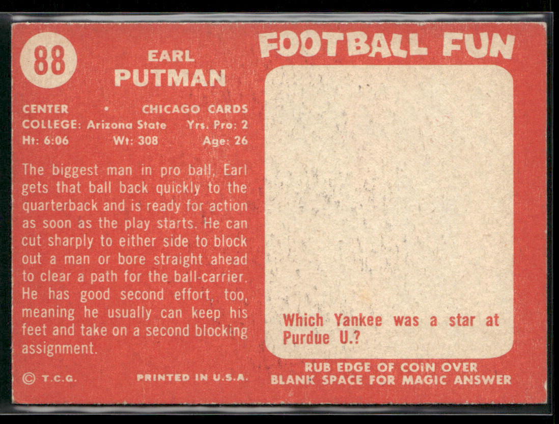 Earl Putman 1958 Topps #88 RC Chicago Cardinals