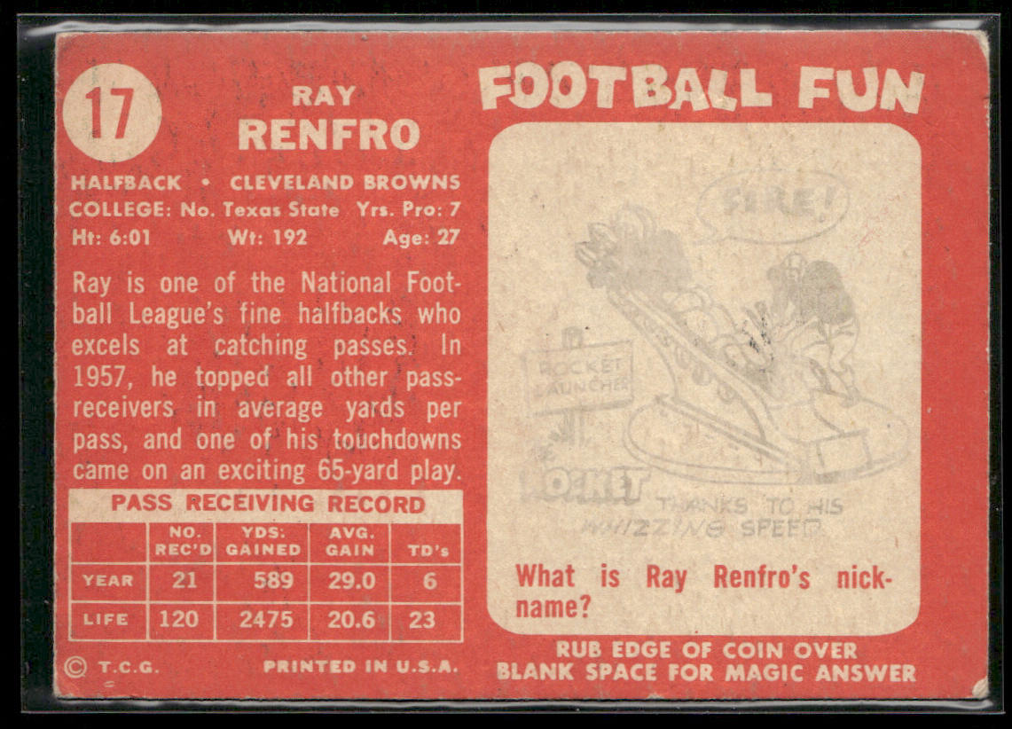 Ray Renfro 1958 Topps #17 Cleveland Browns