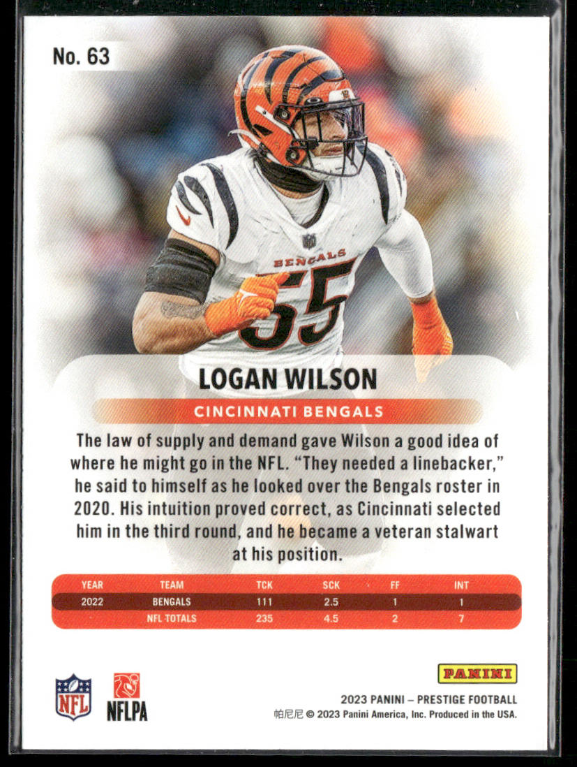 Logan Wilson 2023 Panini Prestige Xtra Points Hyper #63 Cincinnati Bengals