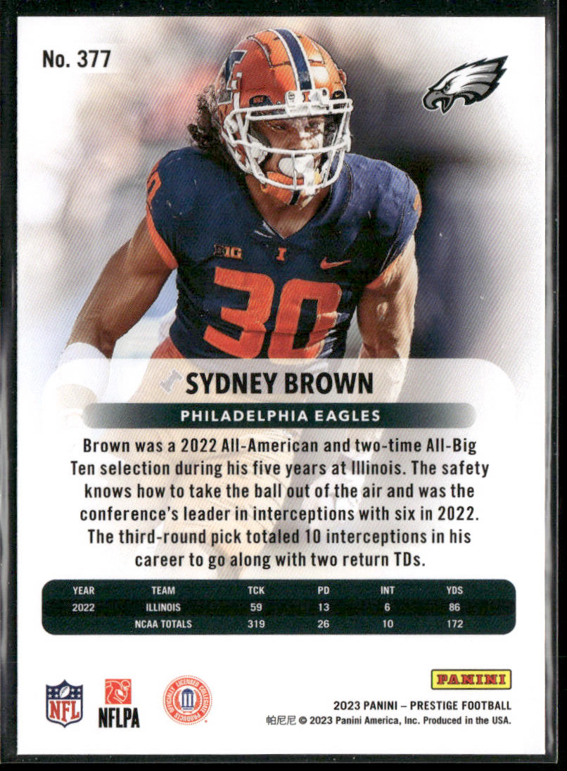 Sydney Brown 2023 Panini Prestige #377 RC Philadelphia Eagles