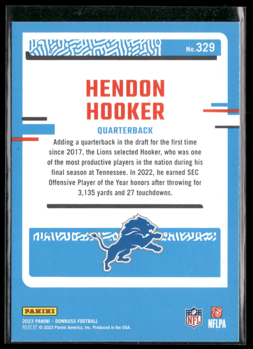 Hendon Hooker 2023 Donruss #329 RC Detroit Lions
