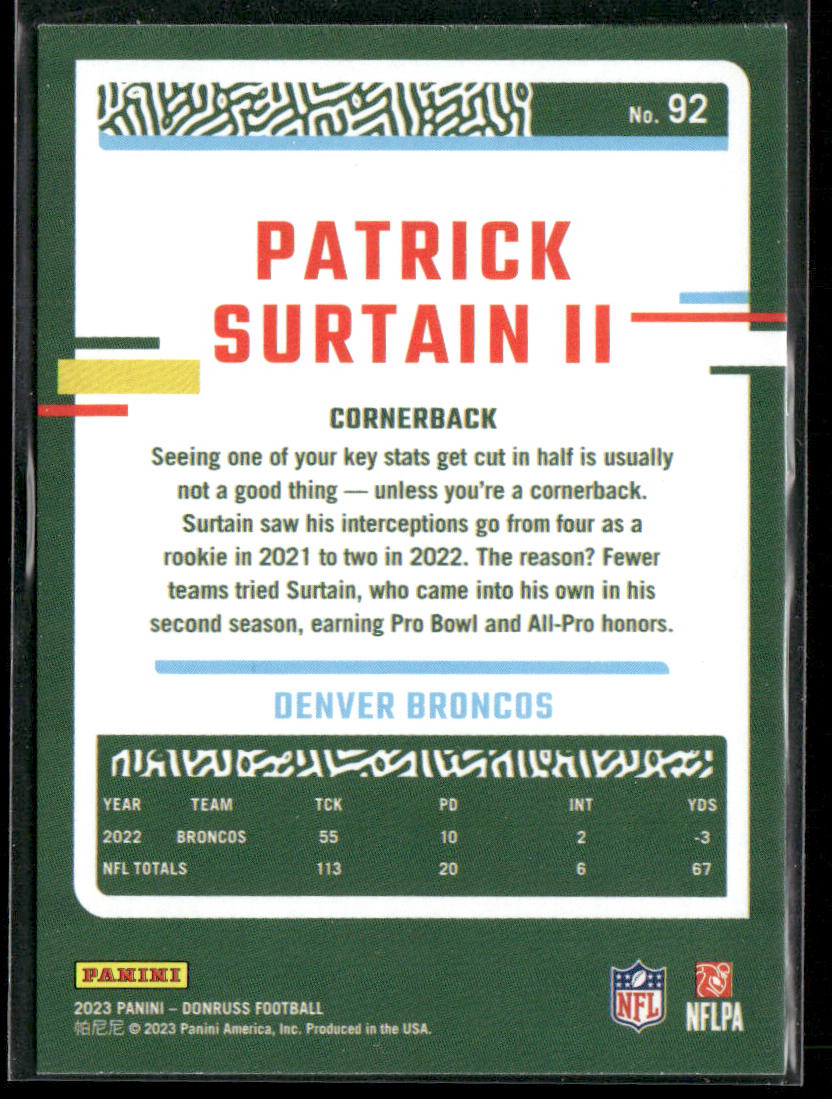 Patrick Surtain II 2023 Donruss #92 Denver Broncos