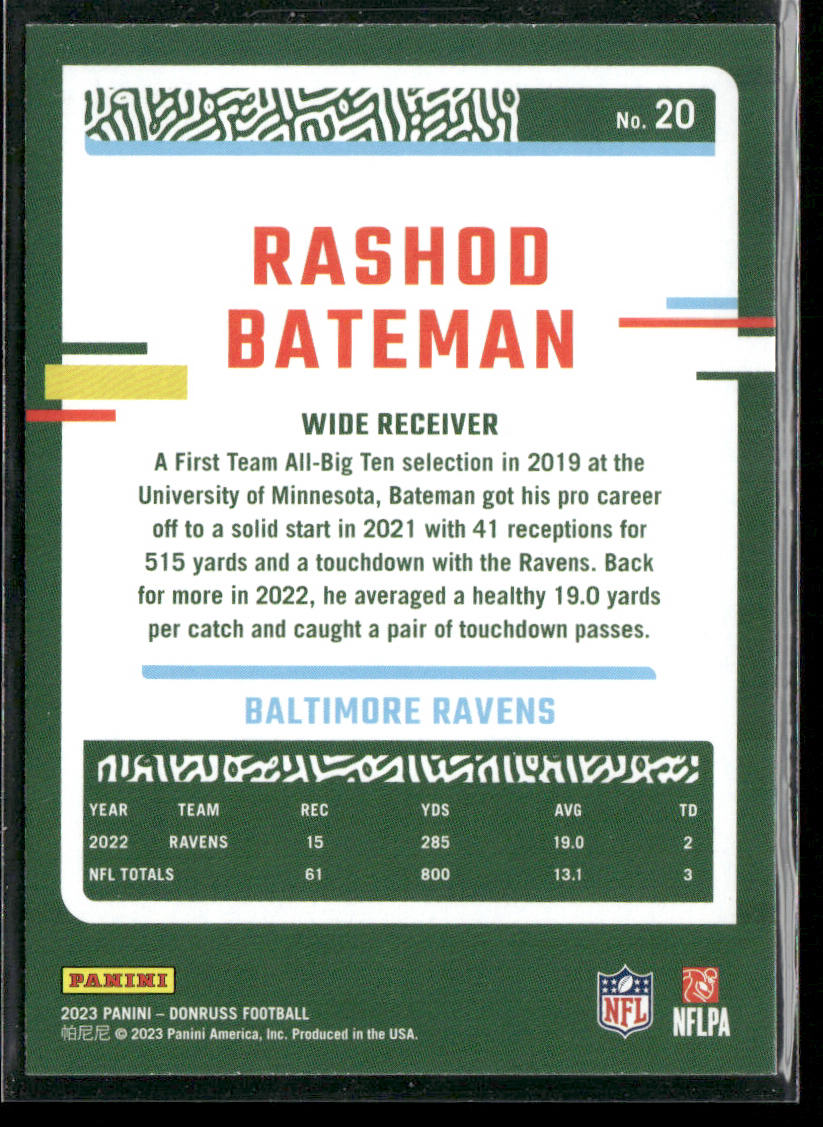 Rashod Bateman 2023 Donruss #20 Baltimore Ravens