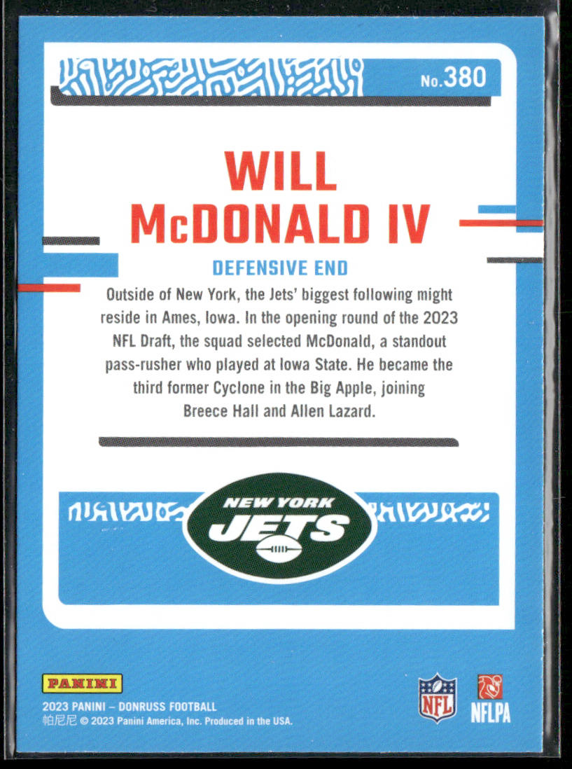 Will McDonald IV 2023 Donruss #380 RC New York Jets