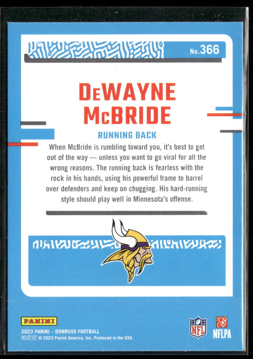 DeWayne McBride 2023 Donruss #366 RC Minnesota Vikings