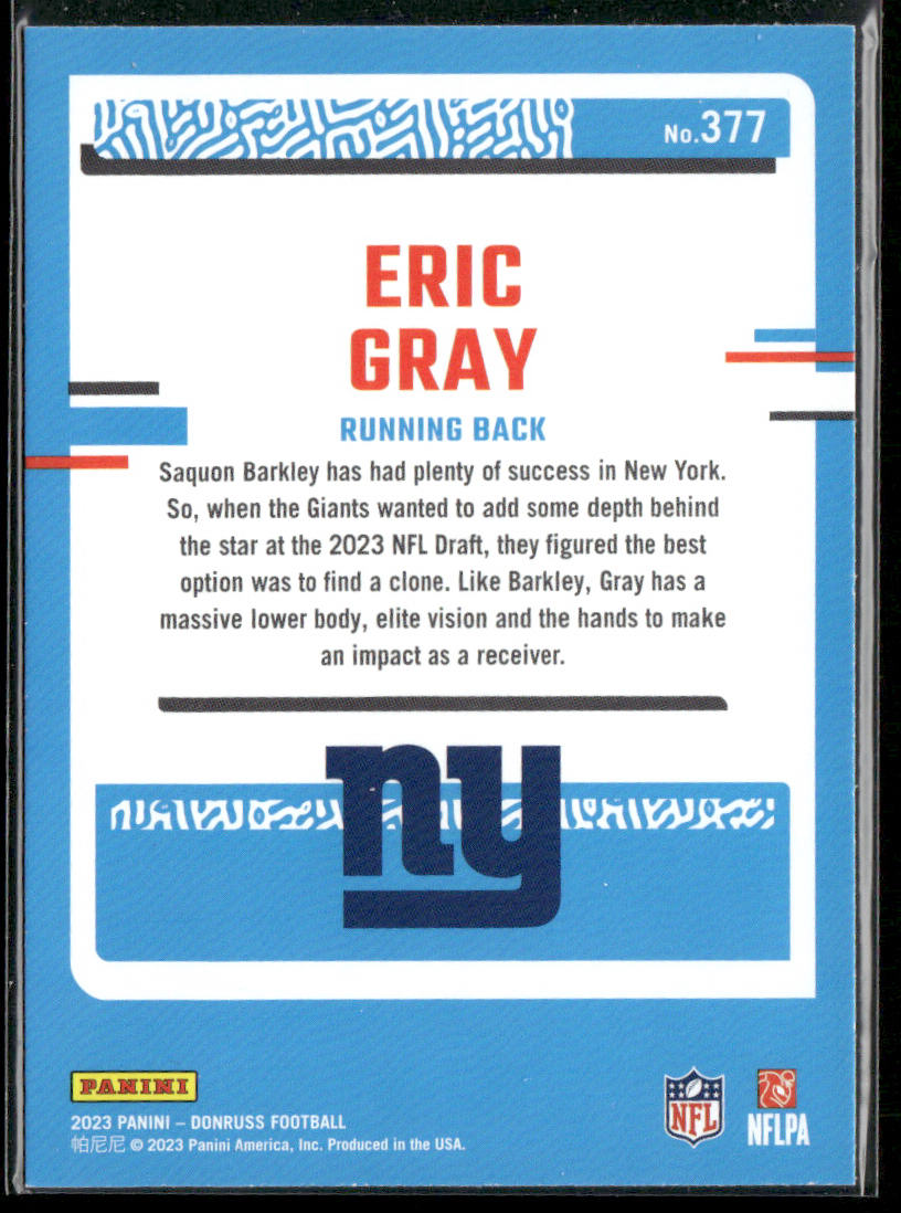 Eric Gray 2023 Donruss #377 RC New York Giants