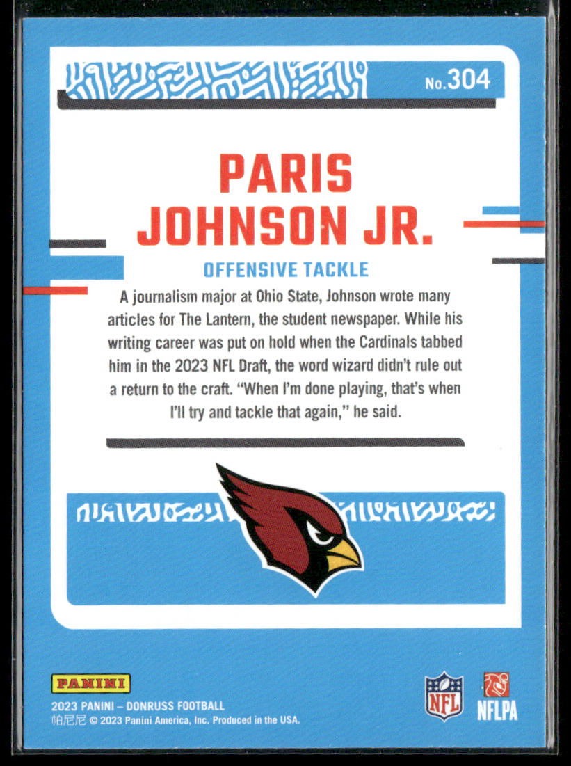 Paris Johnson Jr. 2023 Donruss #304 RC Arizona Cardinals