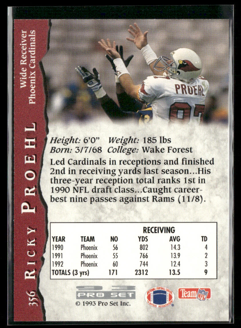 Ricky Proehl 1993 Pro Set #356 Phoenix Cardinals